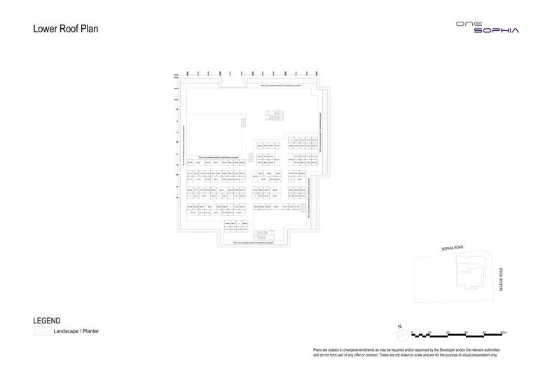 One Sophia lower roof plan of the office tower (developer drawing): the planted roof edge and the plant deck